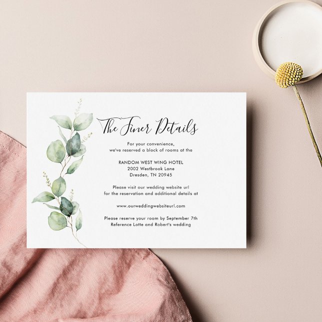Carte D'accompagnement Eucalyptus Verdure minimaliste Mariage (Eucalyptus Greenery Wedding Details Card)
