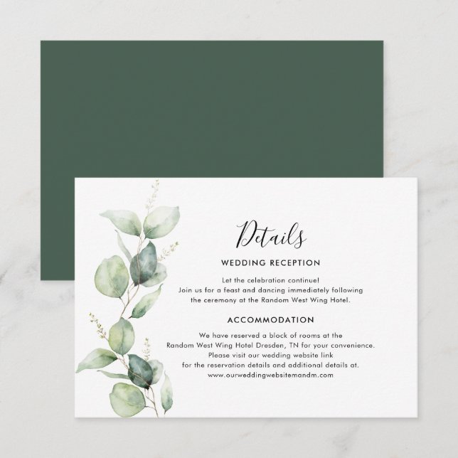 Carte D'accompagnement Eucalyptus Verdure minimaliste Mariage (Devant / Derrière)