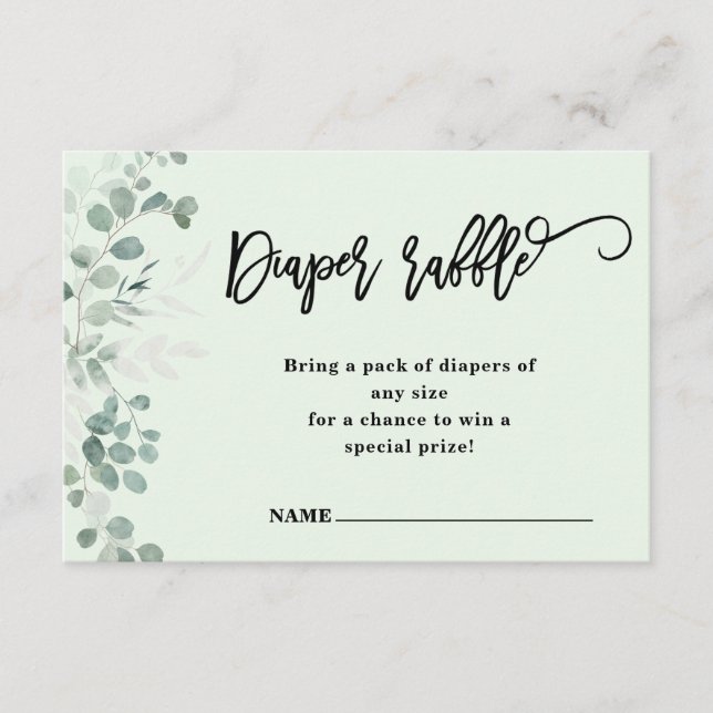 Carte D'accompagnement Eucalyptus verdure | Raffle de couches | Baby show (Devant)