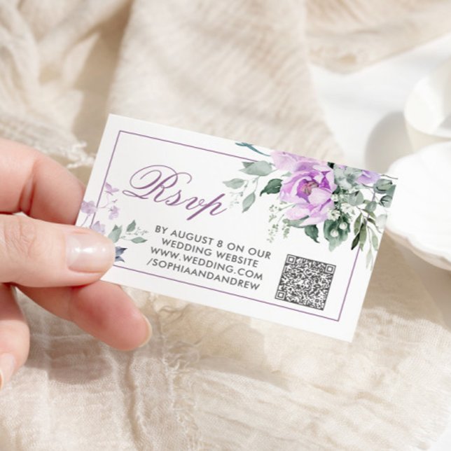 Carte D'accompagnement Eucalyptus Violet Fleurs Mariage QR Code RSVP (Créateur téléchargé)