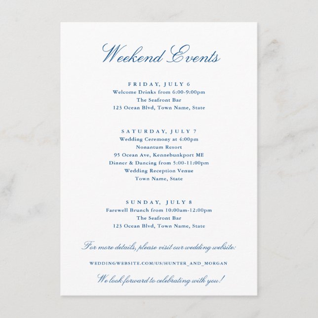Carte D'accompagnement Événements de week-end Collection de mariage Kenne (Devant)