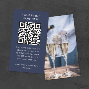 Carte D'accompagnement Event Website Navy Blue Stylish QR Code RSVP