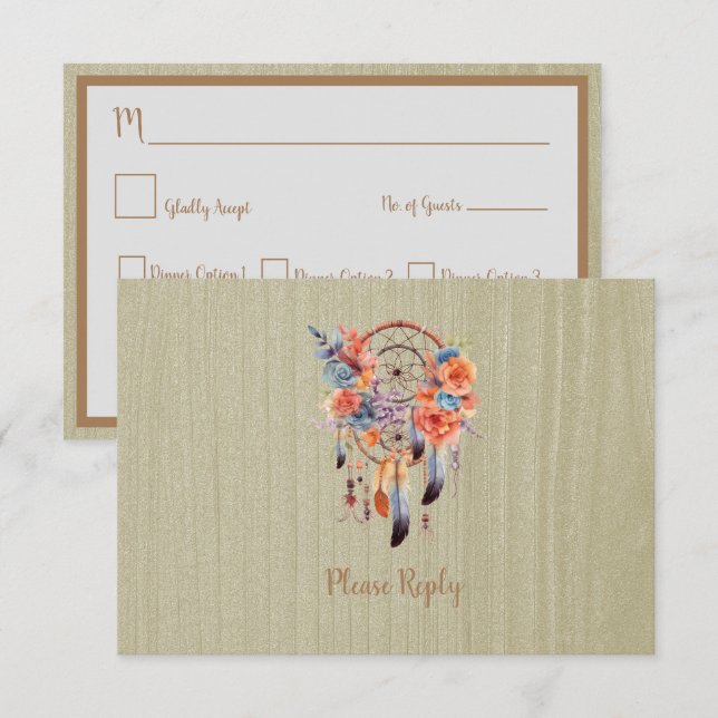 Carte D'accompagnement Exquise Boho Dream Catcher Wedding RSVP (Devant / Derrière)
