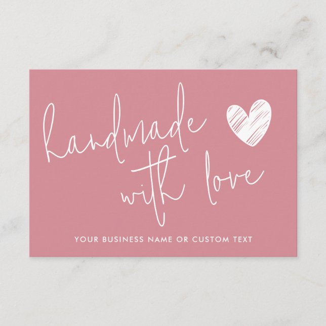 Carte D'accompagnement Fabriqué à la main avec amour Merci rose (Devant)