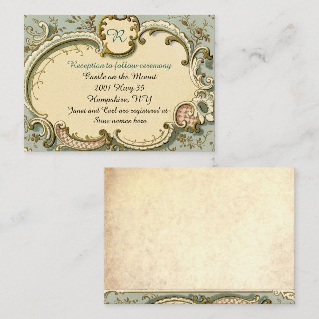 Carte D'accompagnement Fairy Tale Antique Ornat Information Mariage (Devant / Derrière)