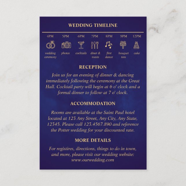Carte D'accompagnement Fairy Tale Timeline Détails du Mariage Purple Gold (Devant)