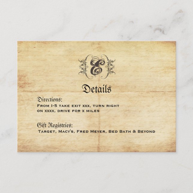 Carte D'accompagnement Fairytale Vintage Wedding Détails Card (Devant)