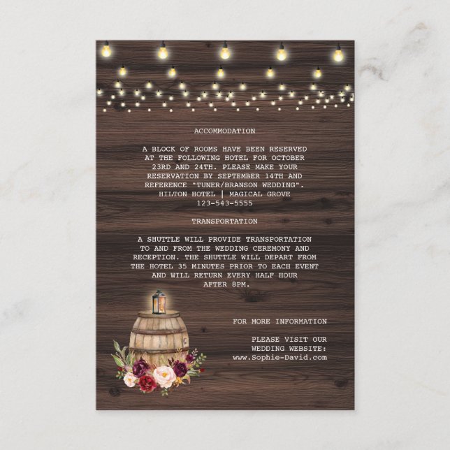 Carte D'accompagnement Fall Burgundy Floral Vin Barrel Détails du Mariage (Devant)