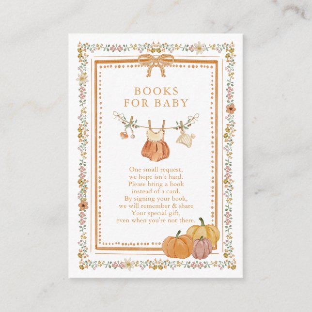 Carte D'accompagnement Fall in Love Citrouille Baby showers Livres pour b (Devant)