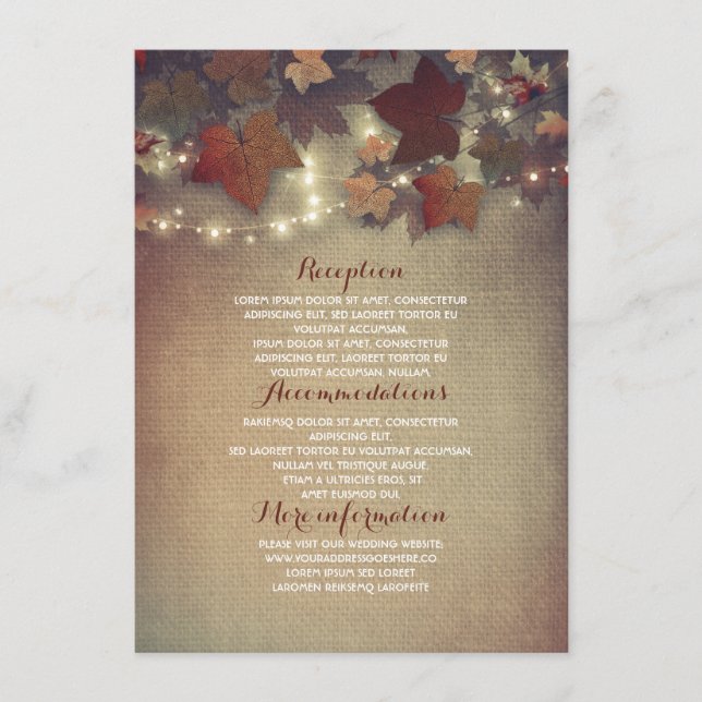 Carte D'accompagnement Fall Leaves Rustic Mariage Détails - Informations (Devant)