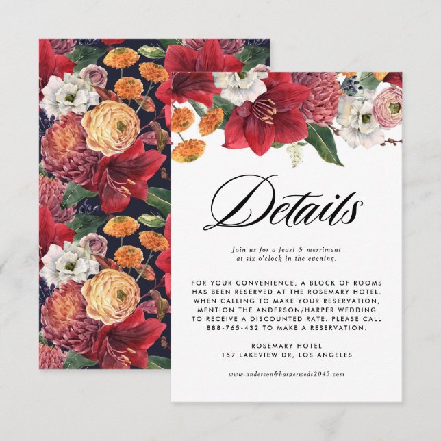 Carte D'accompagnement Falling Feuille Garland Automne Détails du Mariage (Devant / Derrière)