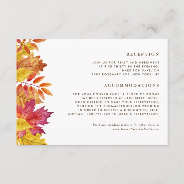 Carte D'accompagnement Falling Feuille Garland Automne Détails du Mariage (Devant)