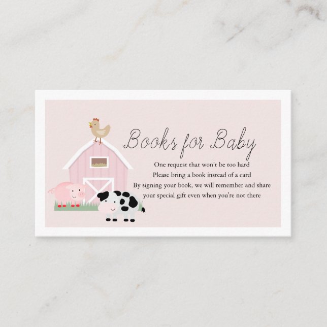 Carte D'accompagnement Farm Animaux Barnyard Pink Livres pour Baby shower (Devant)