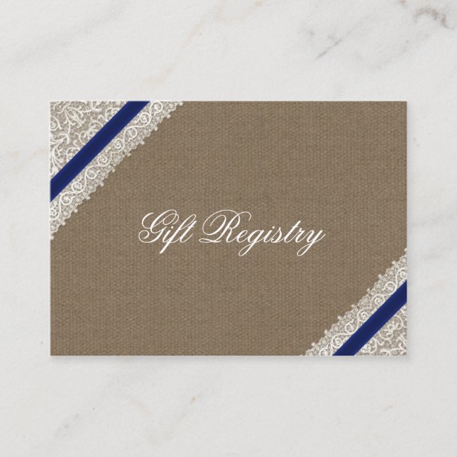 Carte D'accompagnement FAUX bleu marine dentelle et burlap Registre cadea (Devant)