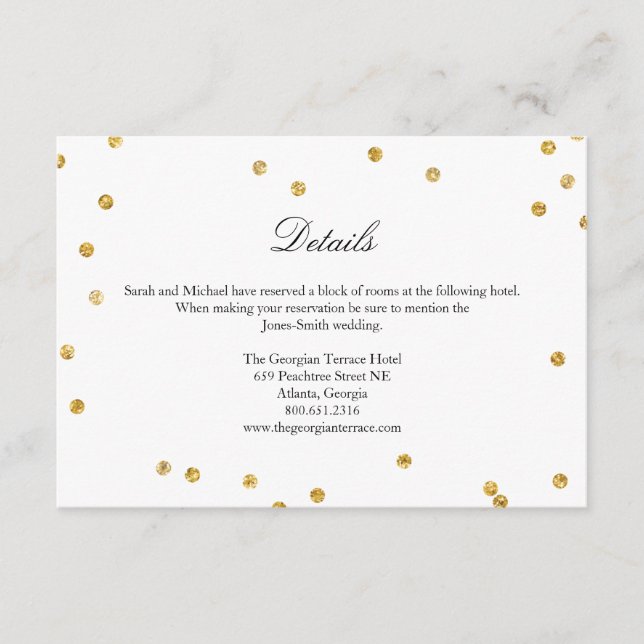 Carte D'accompagnement Faux Gold Sparkle Confetti Mariage - fiche (Devant)