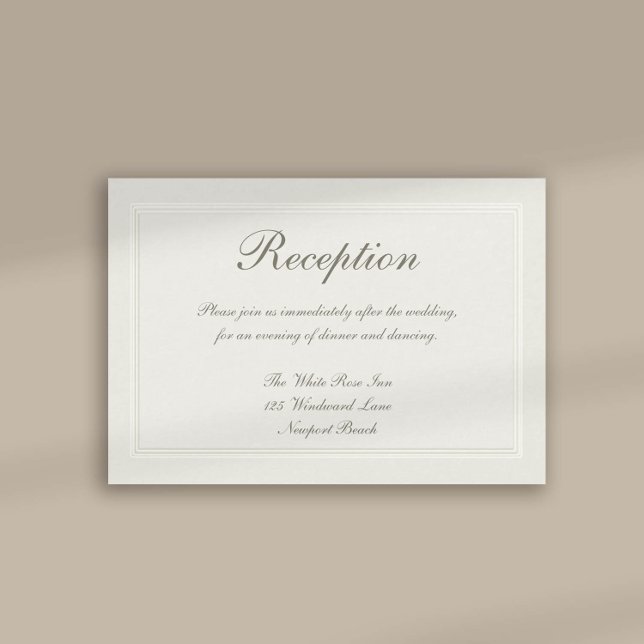 Carte D'accompagnement Faux Mariage d'accueil traditionnel (formal traditional wedding reception card faux embossed cream ecru frame calligraphy modern classic)