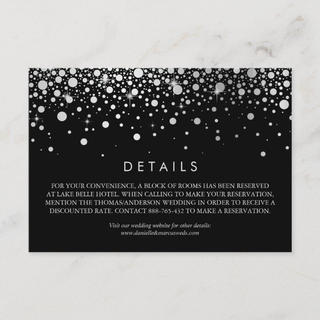 Carte D'accompagnement Faux Silver Foil Confetti Black Détails du Mariage (Devant)