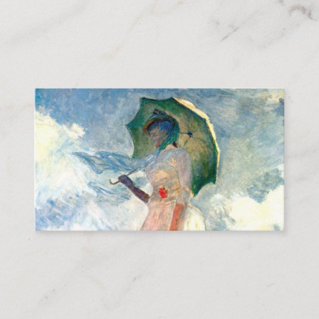 Carte D'accompagnement Femme Monet avec un parasol face à gauche (Devant)