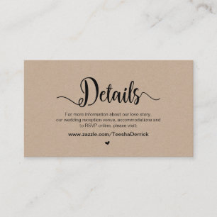 Carte D'accompagnement Ferme Rustique Moderne Kraft, Détails du Mariage