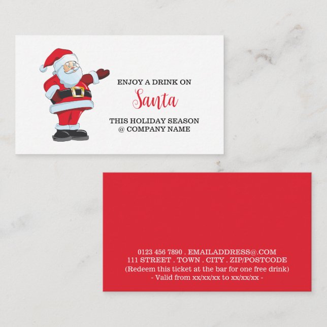 Carte D'accompagnement Festive - Santa Claus - Billet boisson (Devant / Derrière)