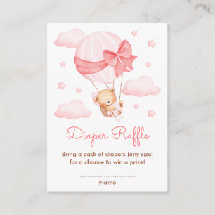 Carte D'accompagnement Fête de Bébé Fille Ours Rose Ballon Loterie de Cou