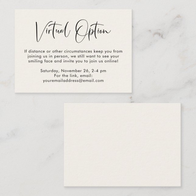 Carte D'accompagnement Fête de mariage avec option virtuelle Crème (Devant / Derrière)