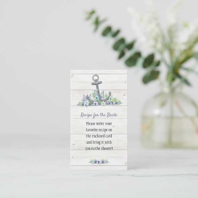 Carte D'accompagnement Fête de mariage thème ancre nautique florale (Debout devant)