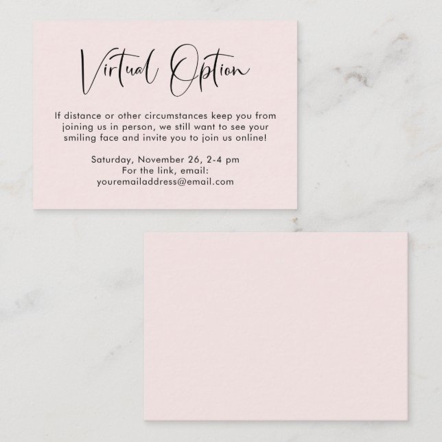 Carte D'accompagnement Fête de mariage virtuelle avec option de salle de  (Devant / Derrière)