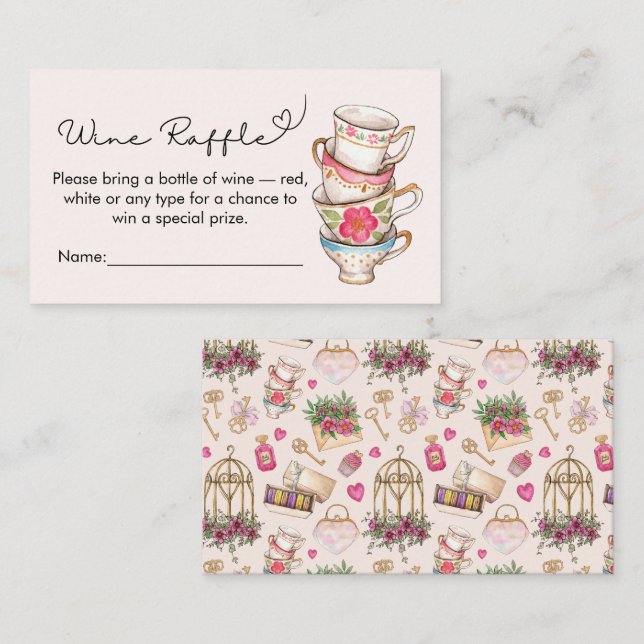 Carte D'accompagnement Fête de thé moderne Blush Raffin de vin nuptiale (Devant / Derrière)
