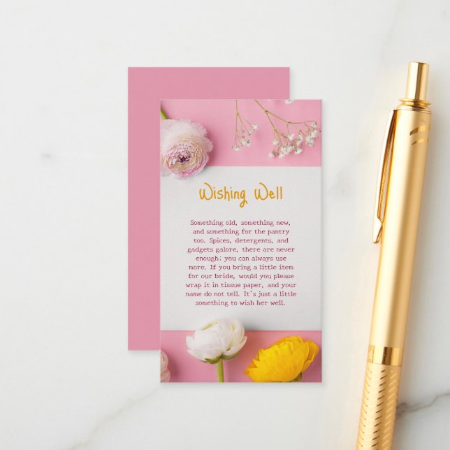 Carte D'accompagnement Fête des mariées à thème rose (Devant/Arrière en situation)