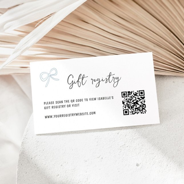 Carte D'accompagnement Fête des mariées Bleu Bow Code QR Registre cadeau (Créateur téléchargé)