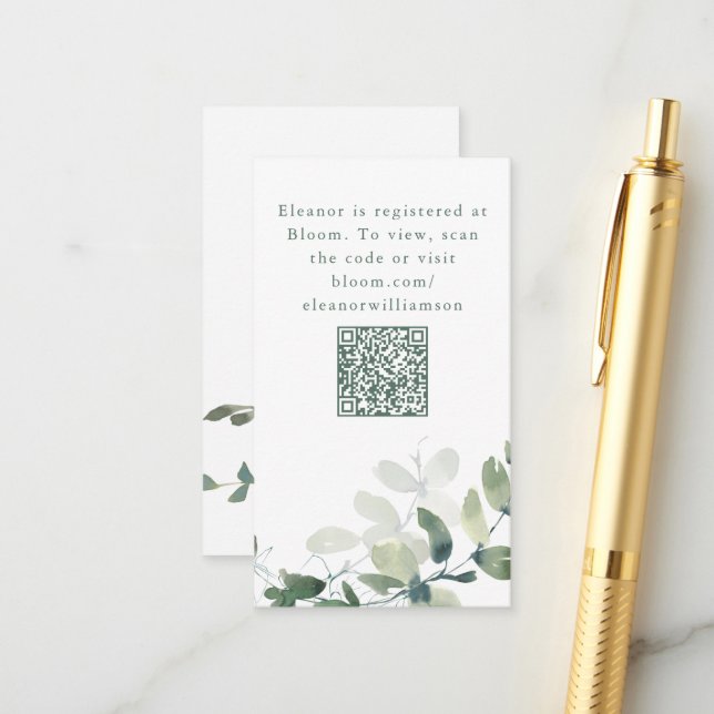 Carte D'accompagnement Fête des mariées Botanique Eucalyptus Registre QR (Devant/Arrière en situation)