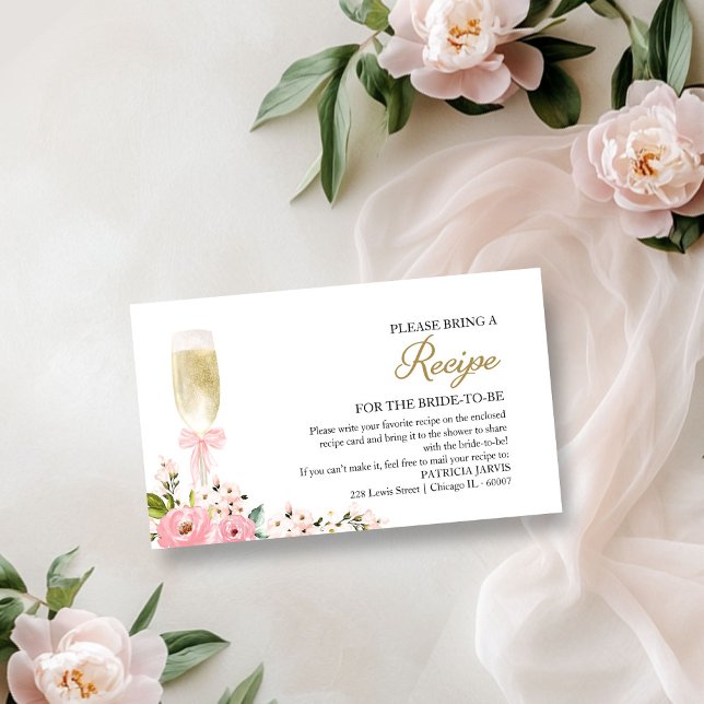 Carte D'accompagnement Fête des mariées de champagne rose Floral Demande  (Créateur téléchargé)