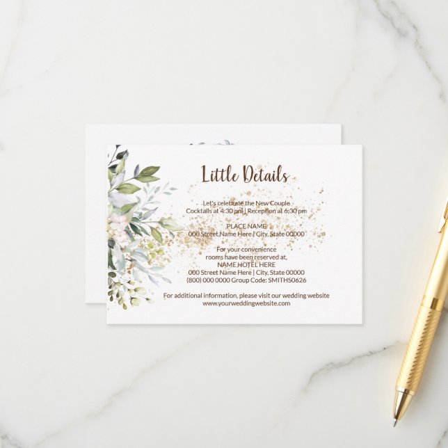 Carte D'accompagnement Fête des mariées de plantes Détails du Mariage Boî (Devant/Arrière en situation)