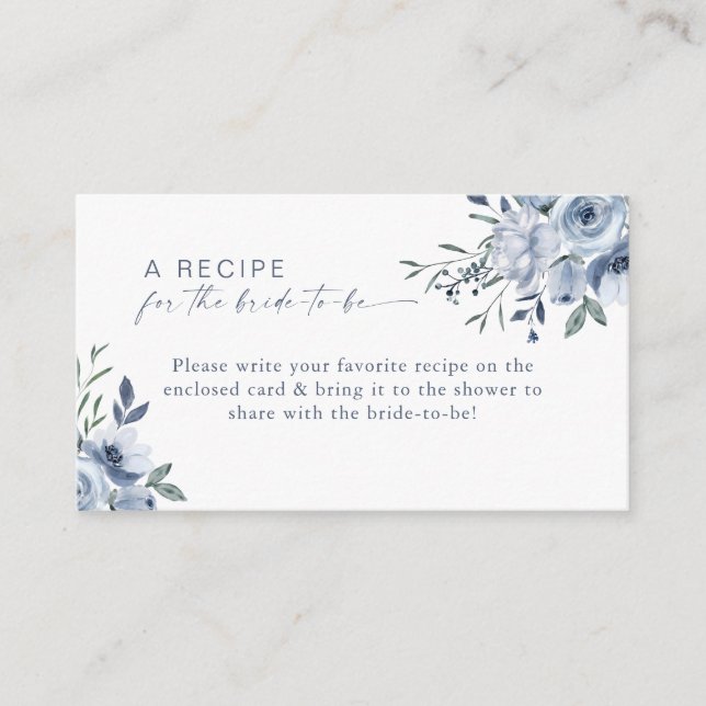 Carte D'accompagnement Fête des mariées de recette florale bleu poussiére (Devant)