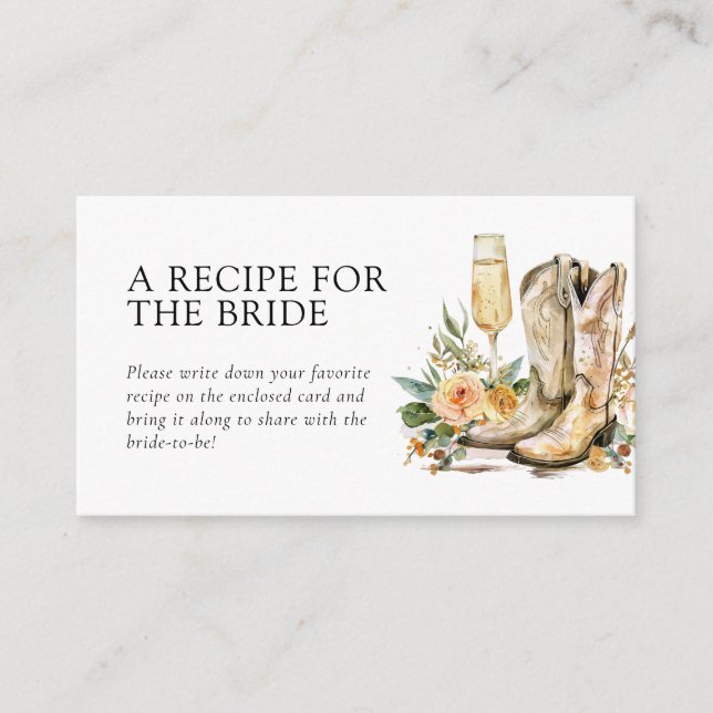 Carte D'accompagnement Fête des mariées de requête Boots and Bubbly Recip (Devant)