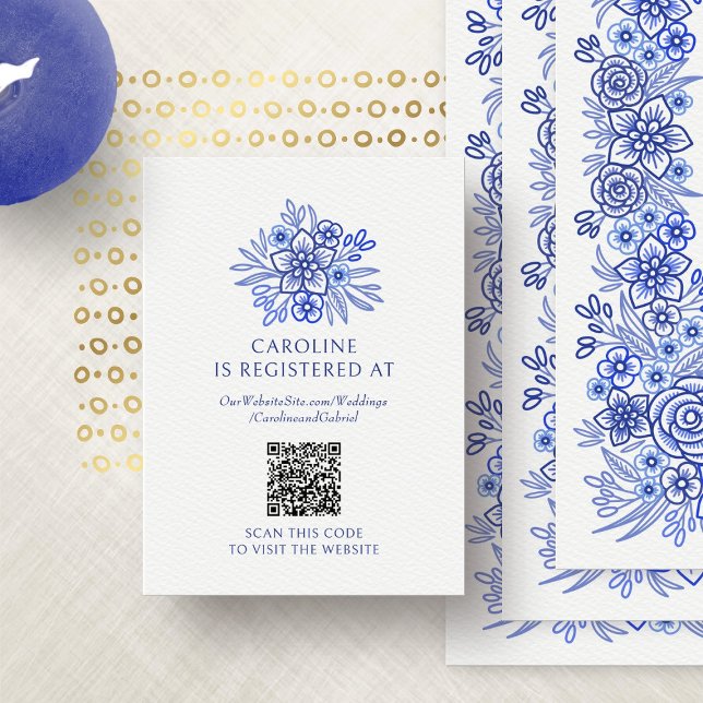 Carte D'accompagnement Fête des mariées d'enregistrement Floral bleu fran (Créateur téléchargé)