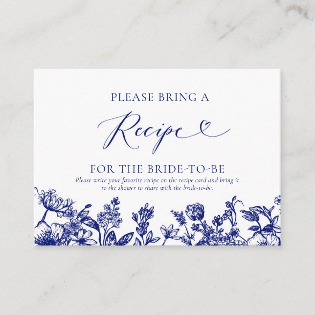 Carte D'accompagnement Fête des mariées Florale Bleue Apportez Une Recett (Devant)