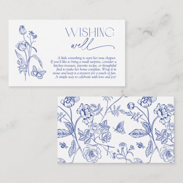 Carte D'accompagnement Fête des mariées Florale Bleue Bien Moderne (Devant / Derrière)