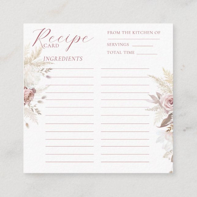 Carte D'accompagnement Fête des mariées florale Dusty Rose Recette Insert (Dos)
