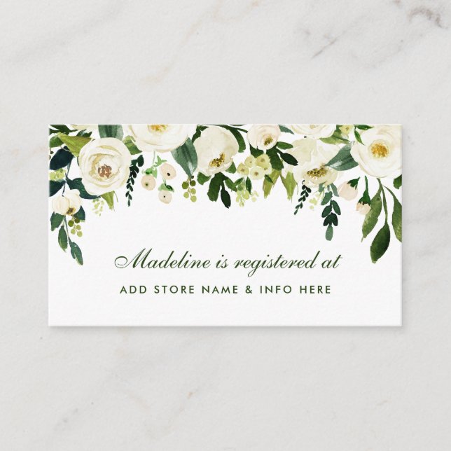 Carte D'accompagnement Fête des mariées Green Floral Registry Insert Card (Devant)