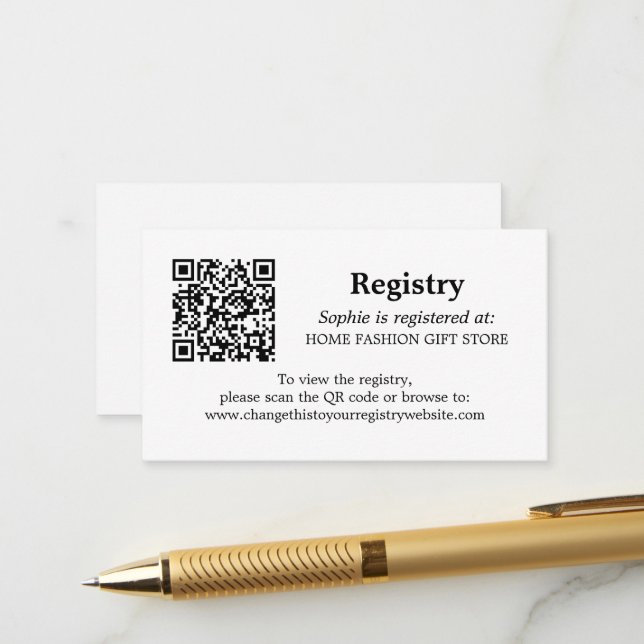 Carte D'accompagnement Fête des mariées Registre QR Code noir blanc (Devant/Arrière en situation)