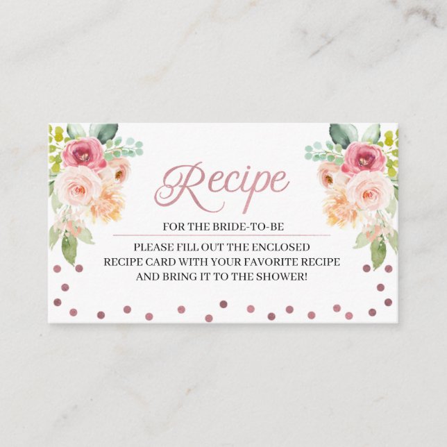 Carte D'accompagnement Fête des mariées rose et rose Recette Enclôture (Devant)