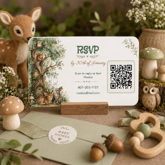 Carte D'accompagnement Fête Prénatale des Animaux de la Forêt QR Code RSV