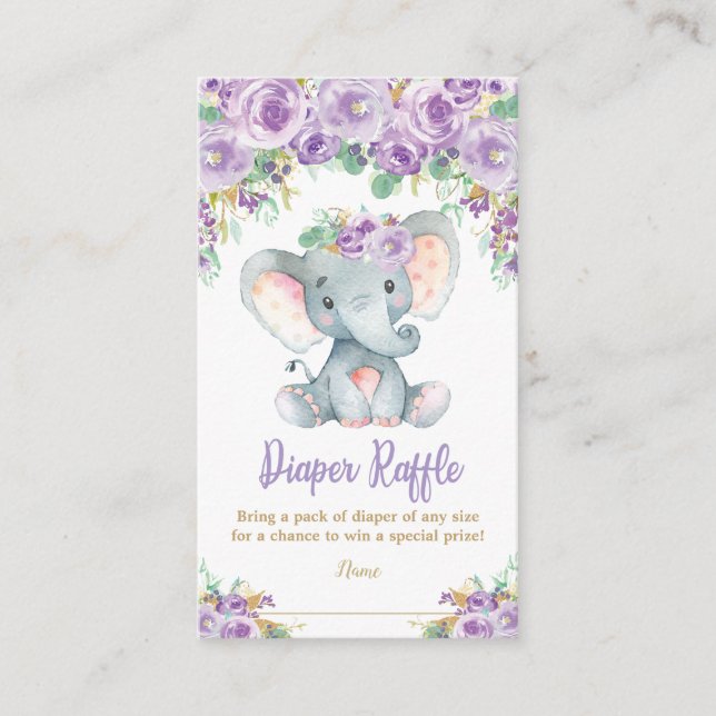 Carte D'accompagnement Feuillage de Baby shower à couches florales violet (Devant)
