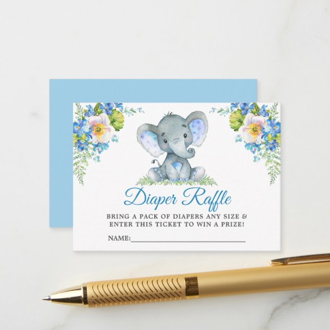 Carte D'accompagnement Feuillage de Baby shower floral bleu éléphant (Devant/Arrière en situation)