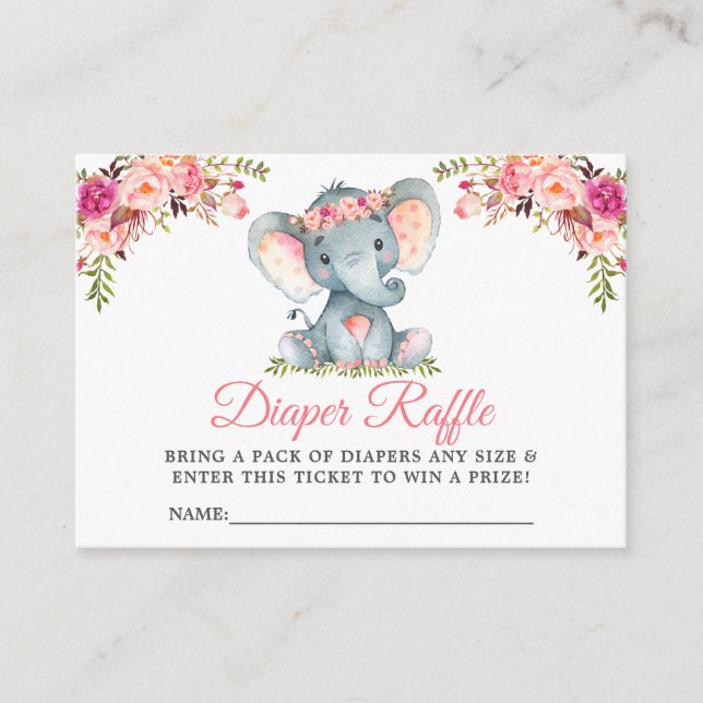 Carte D'accompagnement Feuillage de Baby shower rose éléphant (Devant)