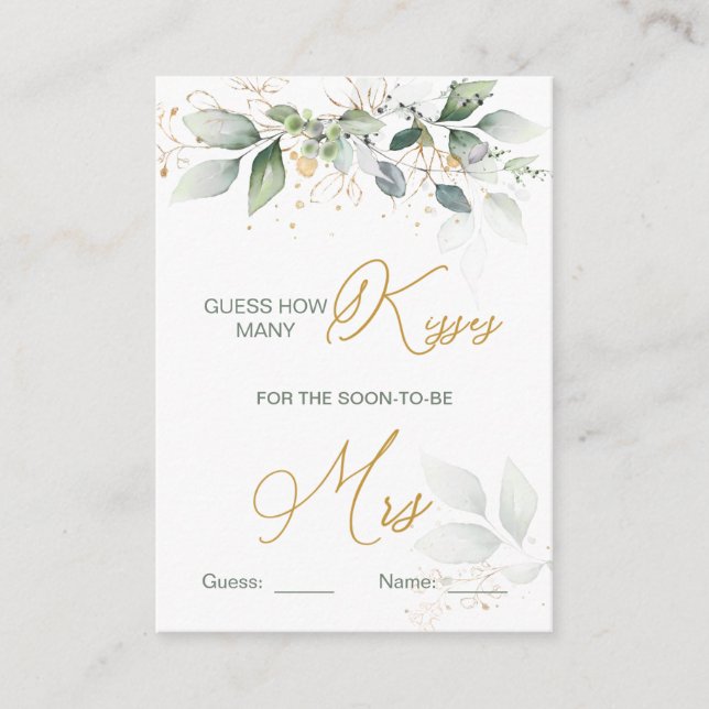 Carte D'accompagnement Feuillage verdoyant Devinez combien de baisers jeu (Devant)