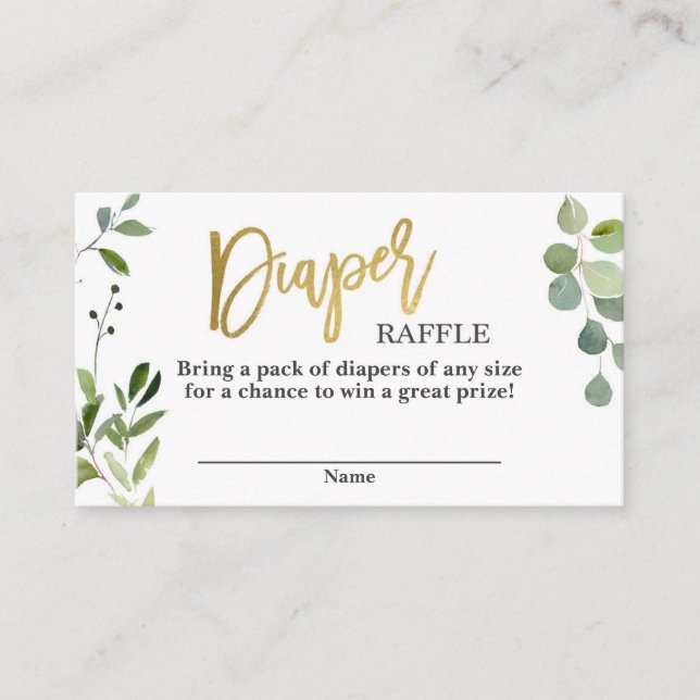 Carte D'accompagnement Feuillage vert et or Raffle de couches (Devant)