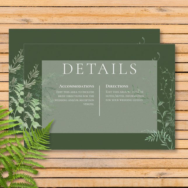 Carte D'accompagnement Feuillage vert rustique avec détails vert émeraude (Créateur téléchargé)